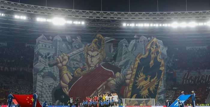 Tifo Gatot Kaca saat laga Indonesia vs China.